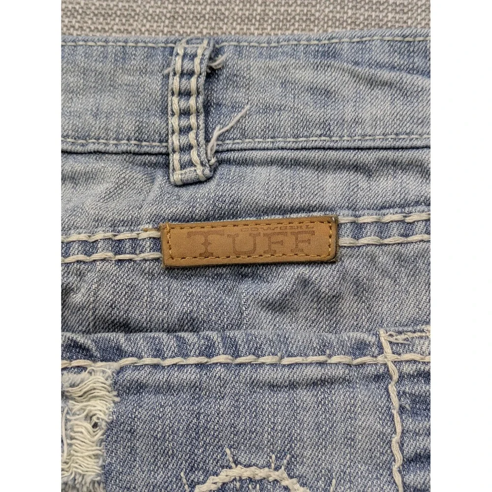 Cowgirl Tuff Co Skirt Womens 32 Blue Denim Mini Lace Patches Raw Hem Cowboy